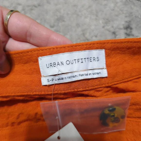 URBAN OUTFITTERS Orange Seersucker Wrap Mini Skirt, Linen Blend, Pleated Back, S - Picture 7 of 15
